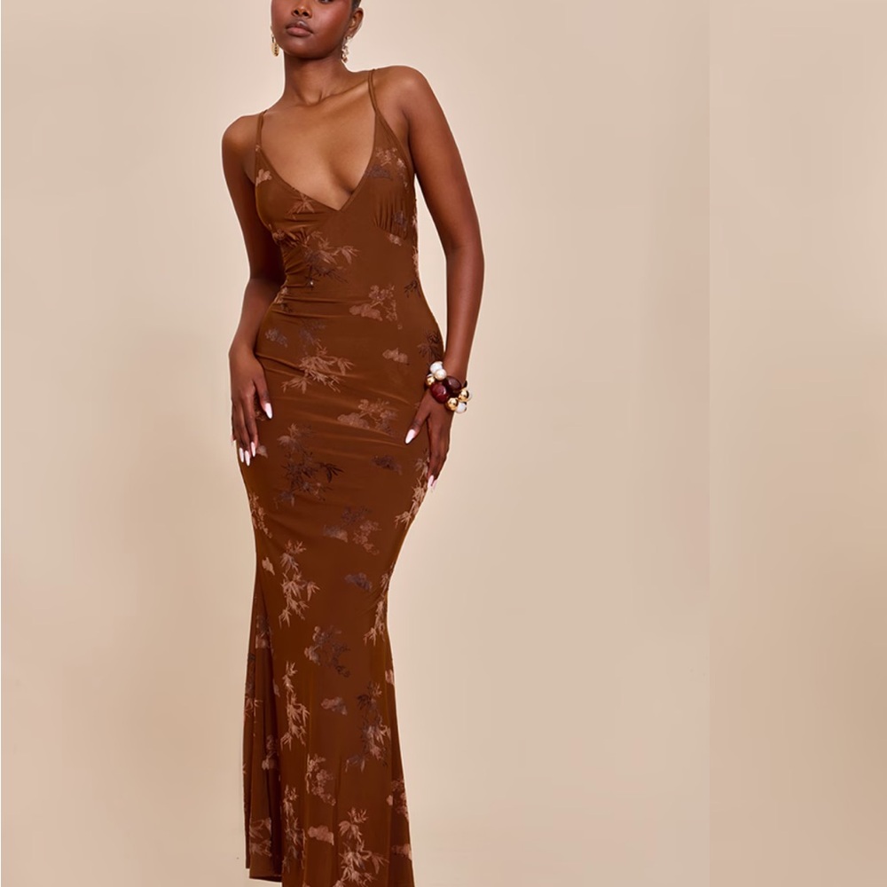 PrettyLittleThing Brown Floral Maxi Dress NWT